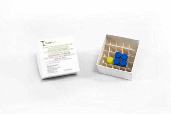 a box with three blue and yellow balls in it